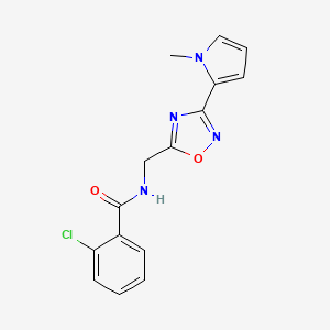 molecular formula C15H13ClN4O2 B2853078 2-chloro-N-((3-(1-methyl-1H-pyrrol-2-yl)-1,2,4-oxadiazol-5-yl)methyl)benzamide CAS No. 2034408-57-4