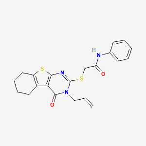 2-{[3-oxo-4-(prop-2-en-1-yl)-8-thia-4,6-diazatricyclo[7.4.0.0^{2,7}]trideca-1(9),2(7),5-trien-5-yl]sulfanyl}-N-phenylacetamide