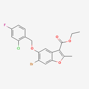 molecular formula C19H15BrClFO4 B2853092 Ethyl 6-bromo-5-[(2-chloro-4-fluorophenyl)methoxy]-2-methyl-1-benzofuran-3-carboxylate CAS No. 384359-68-6