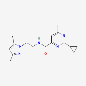 molecular formula C16H21N5O B2853097 2-Cyclopropyl-N-[2-(3,5-dimethylpyrazol-1-yl)ethyl]-6-methylpyrimidine-4-carboxamide CAS No. 2415518-54-4