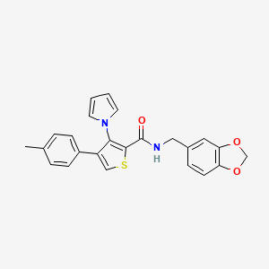 molecular formula C24H20N2O3S B2853100 N-(1,3-benzodioxol-5-ylmethyl)-4-(4-methylphenyl)-3-(1H-pyrrol-1-yl)thiophene-2-carboxamide CAS No. 1207015-83-5