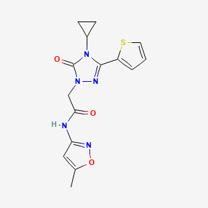 molecular formula C15H15N5O3S B2853104 2-(4-cyclopropyl-5-oxo-3-(thiophen-2-yl)-4,5-dihydro-1H-1,2,4-triazol-1-yl)-N-(5-methylisoxazol-3-yl)acetamide CAS No. 1428352-95-7