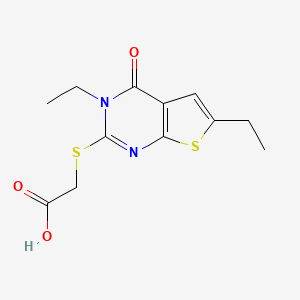 molecular formula C12H14N2O3S2 B2853119 2-(3,6-Diethyl-4-oxothieno[2,3-d]pyrimidin-2-yl)sulfanylacetic acid CAS No. 886500-17-0