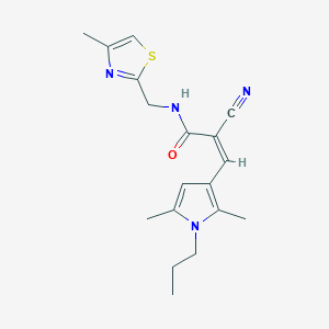 molecular formula C18H22N4OS B2853121 (Z)-2-cyano-3-(2,5-dimethyl-1-propylpyrrol-3-yl)-N-[(4-methyl-1,3-thiazol-2-yl)methyl]prop-2-enamide CAS No. 1281693-68-2