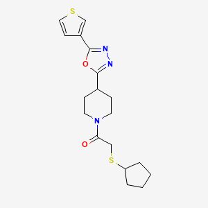 molecular formula C18H23N3O2S2 B2853129 2-(Cyclopentylthio)-1-(4-(5-(thiophen-3-yl)-1,3,4-oxadiazol-2-yl)piperidin-1-yl)ethanone CAS No. 1448043-34-2