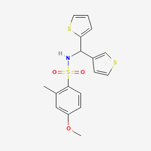 molecular formula C17H17NO3S3 B2853134 4-methoxy-2-methyl-N-(thiophen-2-yl(thiophen-3-yl)methyl)benzenesulfonamide CAS No. 2034514-99-1