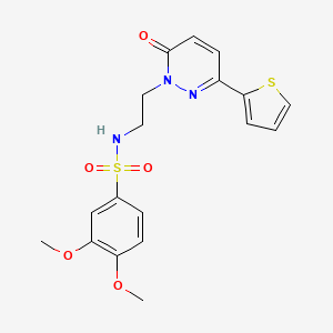 molecular formula C18H19N3O5S2 B2853139 3,4-dimethoxy-N-(2-(6-oxo-3-(thiophen-2-yl)pyridazin-1(6H)-yl)ethyl)benzenesulfonamide CAS No. 946345-36-4