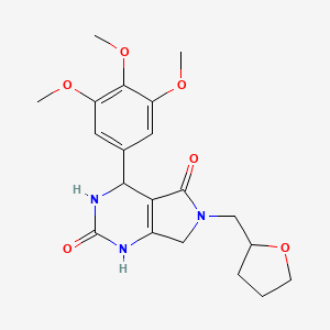 molecular formula C20H25N3O6 B2853144 6-((tetrahydrofuran-2-yl)methyl)-4-(3,4,5-trimethoxyphenyl)-3,4,6,7-tetrahydro-1H-pyrrolo[3,4-d]pyrimidine-2,5-dione CAS No. 946218-89-9
