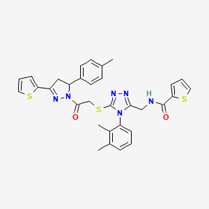 molecular formula C32H30N6O2S3 B2853165 N-[[4-(2,3-dimethylphenyl)-5-[2-[3-(4-methylphenyl)-5-thiophen-2-yl-3,4-dihydropyrazol-2-yl]-2-oxoethyl]sulfanyl-1,2,4-triazol-3-yl]methyl]thiophene-2-carboxamide CAS No. 362508-35-8