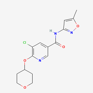 molecular formula C15H16ClN3O4 B2853168 5-chloro-N-(5-methylisoxazol-3-yl)-6-((tetrahydro-2H-pyran-4-yl)oxy)nicotinamide CAS No. 1904245-50-6