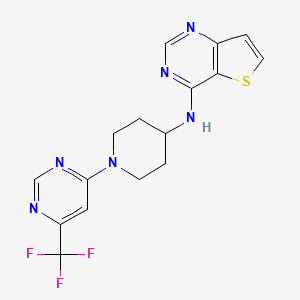 molecular formula C16H15F3N6S B2853174 N-{thieno[3,2-d]pyrimidin-4-yl}-1-[6-(trifluoromethyl)pyrimidin-4-yl]piperidin-4-amine CAS No. 2034538-06-0