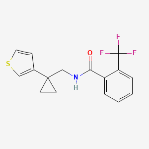 molecular formula C16H14F3NOS B2853179 N-[(1-Thiophen-3-ylcyclopropyl)methyl]-2-(trifluoromethyl)benzamide CAS No. 2415492-06-5