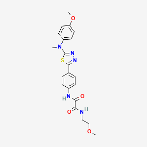 molecular formula C21H23N5O4S B2853184 N1-(2-methoxyethyl)-N2-(4-(5-((4-methoxyphenyl)(methyl)amino)-1,3,4-thiadiazol-2-yl)phenyl)oxalamide CAS No. 1021218-17-6
