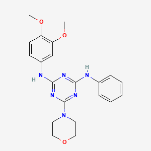 molecular formula C21H24N6O3 B2853186 N2-(3,4-dimethoxyphenyl)-6-morpholino-N4-phenyl-1,3,5-triazine-2,4-diamine CAS No. 924892-51-3