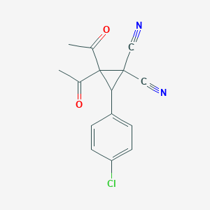 molecular formula C15H11ClN2O2 B2853189 2,2-二乙酰基-3-(4-氯苯基)环丙烷-1,1-二腈 CAS No. 477890-19-0
