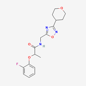 molecular formula C17H20FN3O4 B2853197 2-(2-fluorophenoxy)-N-((3-(tetrahydro-2H-pyran-4-yl)-1,2,4-oxadiazol-5-yl)methyl)propanamide CAS No. 2034536-05-3