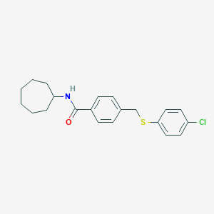 molecular formula C21H24ClNOS B285322 4-{[(4-chlorophenyl)sulfanyl]methyl}-N-cycloheptylbenzamide 