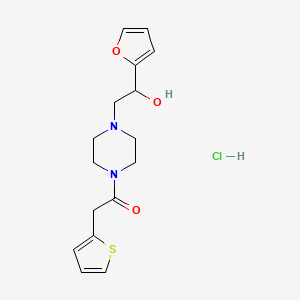 molecular formula C16H21ClN2O3S B2853228 1-(4-(2-(Furan-2-yl)-2-hydroxyethyl)piperazin-1-yl)-2-(thiophen-2-yl)ethanone hydrochloride CAS No. 1396849-48-1