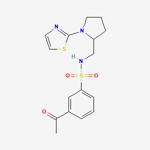molecular formula C16H19N3O3S2 B2853229 3-acetyl-N-((1-(thiazol-2-yl)pyrrolidin-2-yl)methyl)benzenesulfonamide CAS No. 1706266-16-1