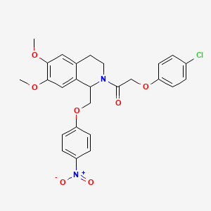 molecular formula C26H25ClN2O7 B2853237 2-(4-chlorophenoxy)-1-(6,7-dimethoxy-1-((4-nitrophenoxy)methyl)-3,4-dihydroisoquinolin-2(1H)-yl)ethanone CAS No. 449765-65-5