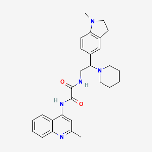molecular formula C28H33N5O2 B2853256 N1-(2-(1-methylindolin-5-yl)-2-(piperidin-1-yl)ethyl)-N2-(2-methylquinolin-4-yl)oxalamide CAS No. 921893-91-6