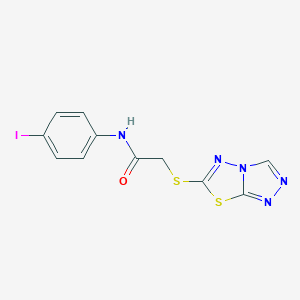 molecular formula C11H8IN5OS2 B285328 N-(4-iodophenyl)-2-([1,2,4]triazolo[3,4-b][1,3,4]thiadiazol-6-ylsulfanyl)acetamide 