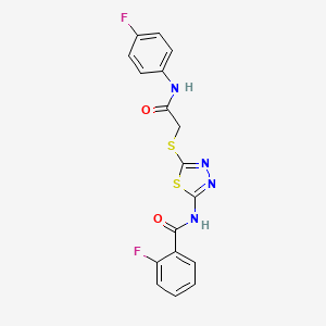 molecular formula C17H12F2N4O2S2 B2853292 2-fluoro-N-(5-((2-((4-fluorophenyl)amino)-2-oxoethyl)thio)-1,3,4-thiadiazol-2-yl)benzamide CAS No. 392297-67-5