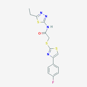 molecular formula C15H13FN4OS3 B285330 N-(5-ethyl-1,3,4-thiadiazol-2-yl)-2-{[4-(4-fluorophenyl)-1,3-thiazol-2-yl]sulfanyl}acetamide 
