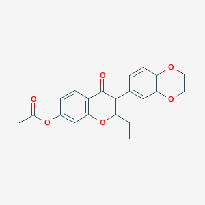 molecular formula C21H18O6 B2853303 3-(2,3-dihydrobenzo[b][1,4]dioxin-6-yl)-2-ethyl-4-oxo-4H-chromen-7-yl acetate CAS No. 170807-09-7