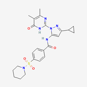 molecular formula C24H28N6O4S B2853311 N-(3-cyclopropyl-1-(4,5-dimethyl-6-oxo-1,6-dihydropyrimidin-2-yl)-1H-pyrazol-5-yl)-4-(piperidin-1-ylsulfonyl)benzamide CAS No. 1207044-53-8