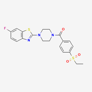 molecular formula C20H20FN3O3S2 B2853312 (4-(Ethylsulfonyl)phenyl)(4-(6-fluorobenzo[d]thiazol-2-yl)piperazin-1-yl)methanone CAS No. 886924-44-3