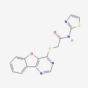 molecular formula C15H10N4O2S2 B2853323 2-(benzofuro[3,2-d]pyrimidin-4-ylthio)-N-(thiazol-2-yl)acetamide CAS No. 851130-29-5