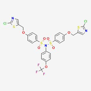 molecular formula C27H18Cl2F3N3O7S4 B2853324 4-[(2-chloro-1,3-thiazol-5-yl)methoxy]-N-({4-[(2-chloro-1,3-thiazol-5-yl)methoxy]phenyl}sulfonyl)-N-[4-(trifluoromethoxy)phenyl]benzenesulfonamide CAS No. 900015-44-3