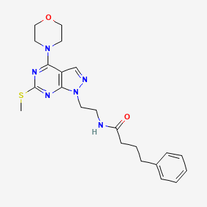 molecular formula C22H28N6O2S B2853330 N-(2-(6-(methylthio)-4-morpholino-1H-pyrazolo[3,4-d]pyrimidin-1-yl)ethyl)-4-phenylbutanamide CAS No. 946282-93-5