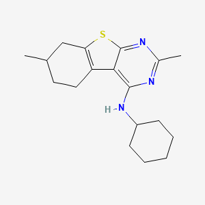 molecular formula C18H25N3S B2853331 N-cyclohexyl-2,7-dimethyl-5,6,7,8-tetrahydro-[1]benzothiolo[2,3-d]pyrimidin-4-amine CAS No. 503432-45-9