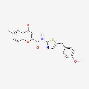 molecular formula C22H18N2O4S B2853341 N-[5-(4-甲氧基苄基)-1,3-噻唑-2-基]-6-甲基-4-氧代-4H-色满-2-甲酰胺 CAS No. 919033-83-3