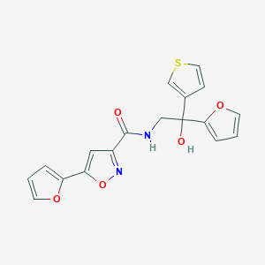 molecular formula C18H14N2O5S B2853342 5-(furan-2-yl)-N-(2-(furan-2-yl)-2-hydroxy-2-(thiophen-3-yl)ethyl)isoxazole-3-carboxamide CAS No. 2034482-85-2