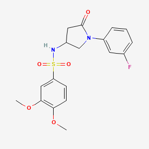 molecular formula C18H19FN2O5S B2853359 N-(1-(3-fluorophenyl)-5-oxopyrrolidin-3-yl)-3,4-dimethoxybenzenesulfonamide CAS No. 896313-83-0