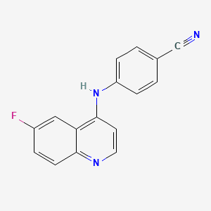 molecular formula C16H10FN3 B2853361 4-((6-Fluoroquinolin-4-yl)amino)benzonitrile CAS No. 1018045-41-4