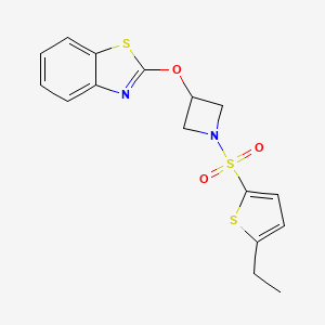 molecular formula C16H16N2O3S3 B2853364 2-((1-((5-Ethylthiophen-2-yl)sulfonyl)azetidin-3-yl)oxy)benzo[d]thiazole CAS No. 1421512-43-7