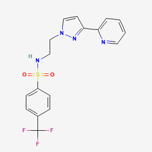 molecular formula C17H15F3N4O2S B2853373 N-(2-(3-(pyridin-2-yl)-1H-pyrazol-1-yl)ethyl)-4-(trifluoromethyl)benzenesulfonamide CAS No. 1448037-08-8