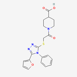 molecular formula C20H20N4O4S B2853376 1-(2-{[5-(furan-2-yl)-4-phenyl-4H-1,2,4-triazol-3-yl]sulfanyl}acetyl)piperidine-4-carboxylic acid CAS No. 735336-27-3