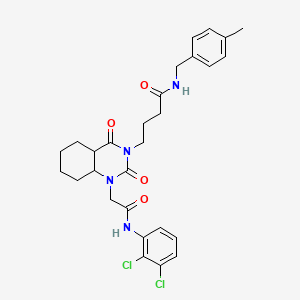 molecular formula C28H26Cl2N4O4 B2853394 4-[1-[2-(2,3-dichloroanilino)-2-oxoethyl]-2,4-dioxo-4a,5,6,7,8,8a-hexahydroquinazolin-3-yl]-N-[(4-methylphenyl)methyl]butanamide CAS No. 2097901-33-0