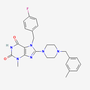 molecular formula C25H27FN6O2 B2853395 7-(4-fluorobenzyl)-3-methyl-8-(4-(3-methylbenzyl)piperazin-1-yl)-1H-purine-2,6(3H,7H)-dione CAS No. 898409-04-6