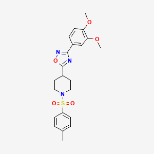 molecular formula C22H25N3O5S B2853396 3-(3,4-Dimethoxyphenyl)-5-(1-tosylpiperidin-4-yl)-1,2,4-oxadiazole CAS No. 946293-03-4
