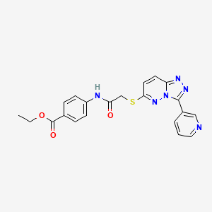 molecular formula C21H18N6O3S B2853437 Ethyl 4-(2-((3-(pyridin-3-yl)-[1,2,4]triazolo[4,3-b]pyridazin-6-yl)thio)acetamido)benzoate CAS No. 868968-86-9