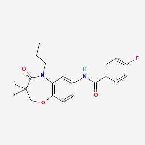 molecular formula C21H23FN2O3 B2853440 N-(3,3-二甲基-4-氧代-5-丙基-2,3,4,5-四氢苯并[b][1,4]恶二杂环-7-基)-4-氟苯甲酰胺 CAS No. 921864-38-2