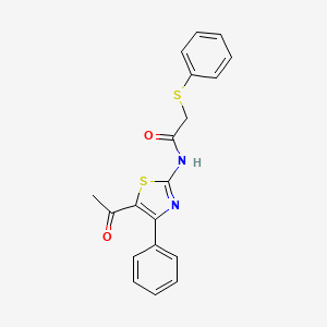 molecular formula C19H16N2O2S2 B2853455 N-(5-acetyl-4-phenylthiazol-2-yl)-2-(phenylthio)acetamide CAS No. 895482-65-2