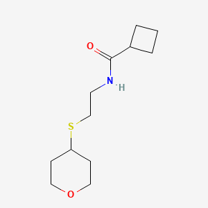 molecular formula C12H21NO2S B2853499 N-(2-((tetrahydro-2H-pyran-4-yl)thio)ethyl)cyclobutanecarboxamide CAS No. 2034423-71-5