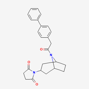 molecular formula C25H26N2O3 B2853501 1-((1R,5S)-8-(2-([1,1'-biphenyl]-4-yl)acetyl)-8-azabicyclo[3.2.1]octan-3-yl)pyrrolidine-2,5-dione CAS No. 2060327-38-8